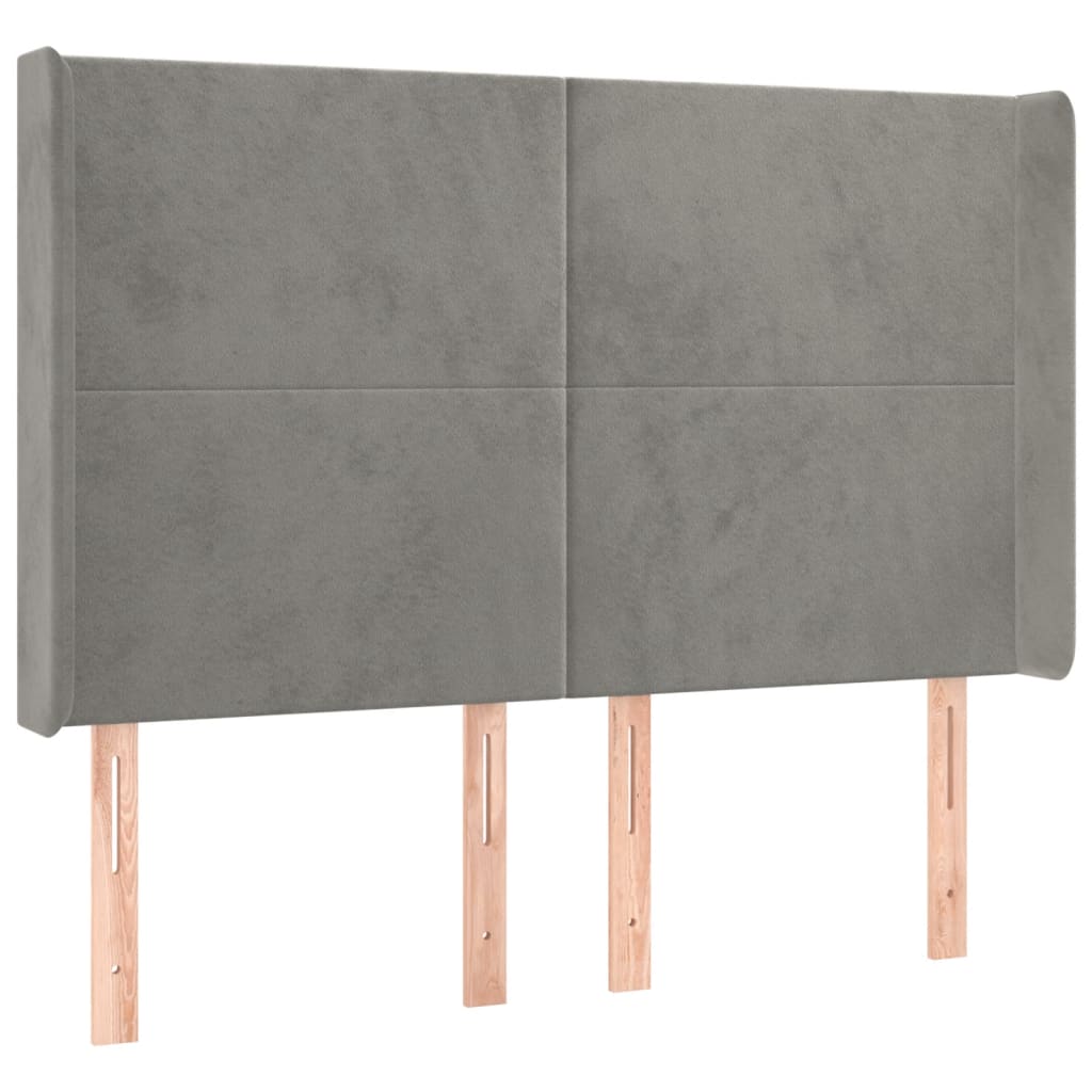 sengegavl med LED-lys 147x16x118/128 cm fløjl lysegrå