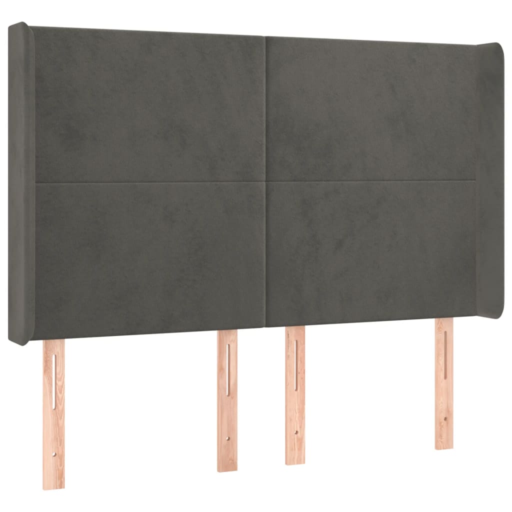 sengegavl med LED-lys 147x16x118/128 cm fløjl mørkegrå