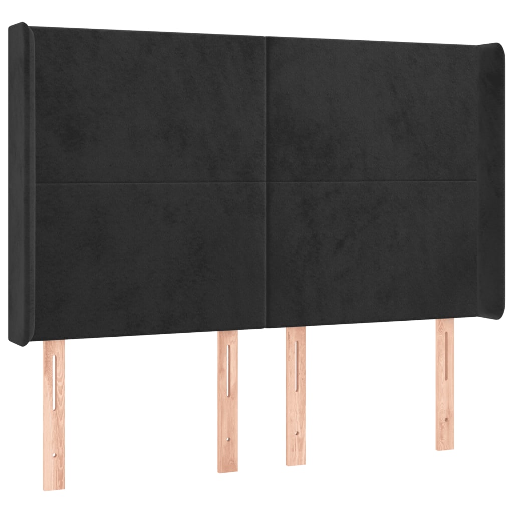 sengegavl med LED-lys 147x16x118/128 cm fløjl sort