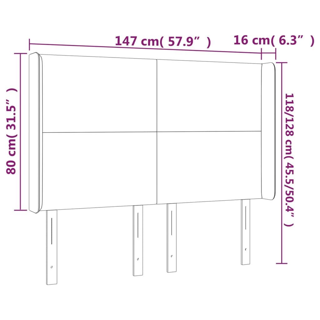 sengegavl med LED-lys 147x16x118/128 cm fløjl sort