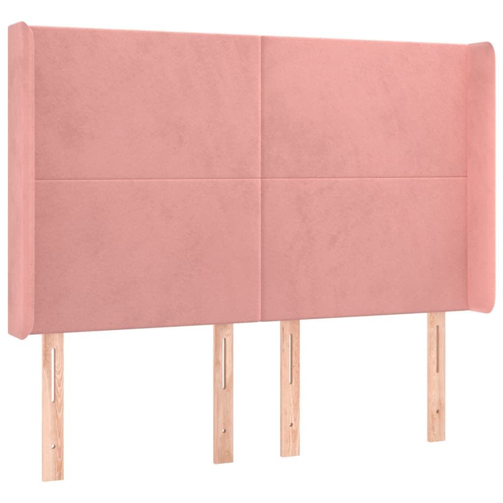 sengegavl med LED-lys 147x16x118/128 cm fløjl lyserød