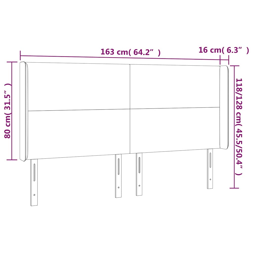 sengegavl med LED-lys 163x16x118/128 cm fløjl mørkegrøn