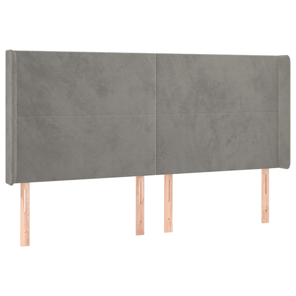 sengegavl med LED-lys 183x16x118/128 cm fløjl lysegrå