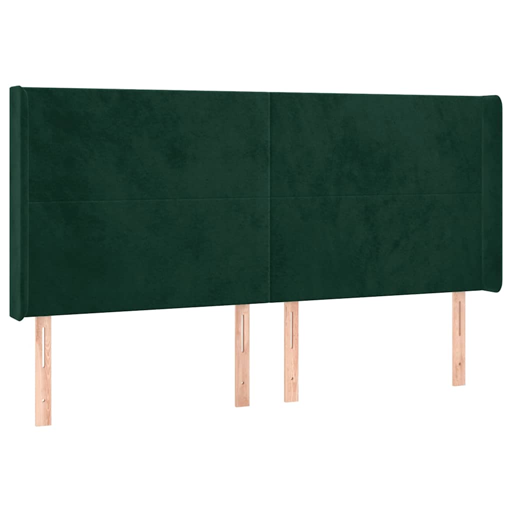 sengegavl med LED-lys 183x16x118/128 cm fløjl mørkegrøn