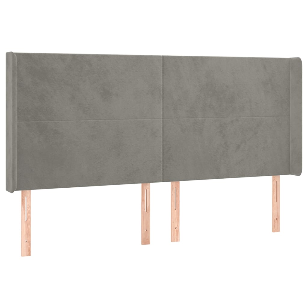 sengegavl med LED-lys 203x16x118/128 cm fløjl lysegrå