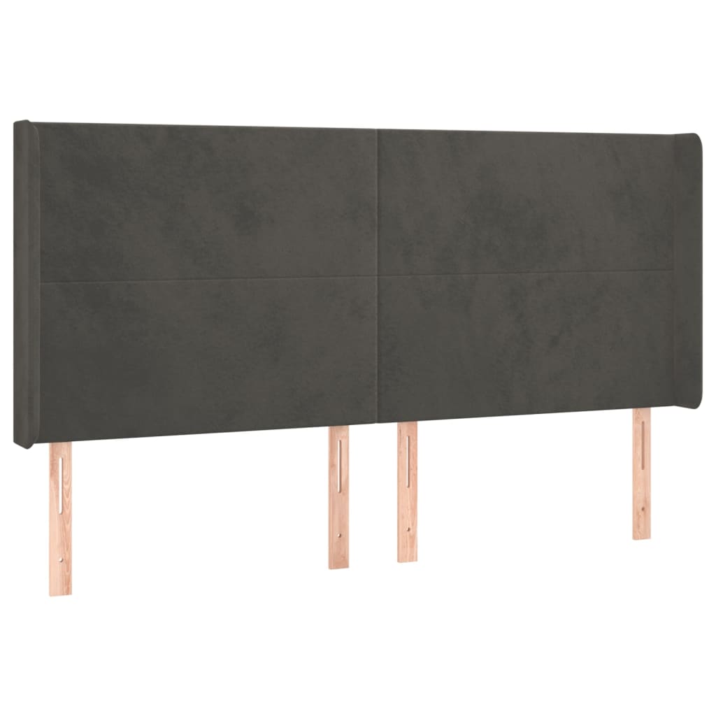 sengegavl med LED-lys 203x16x118/128 cm fløjl mørkegrå