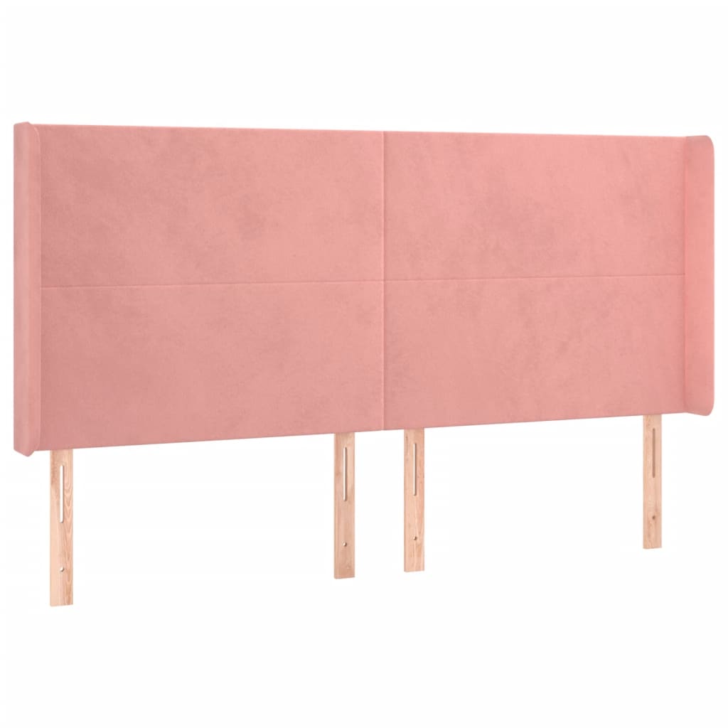 sengegavl med LED-lys 203x16x118/128 cm fløjl lyserød