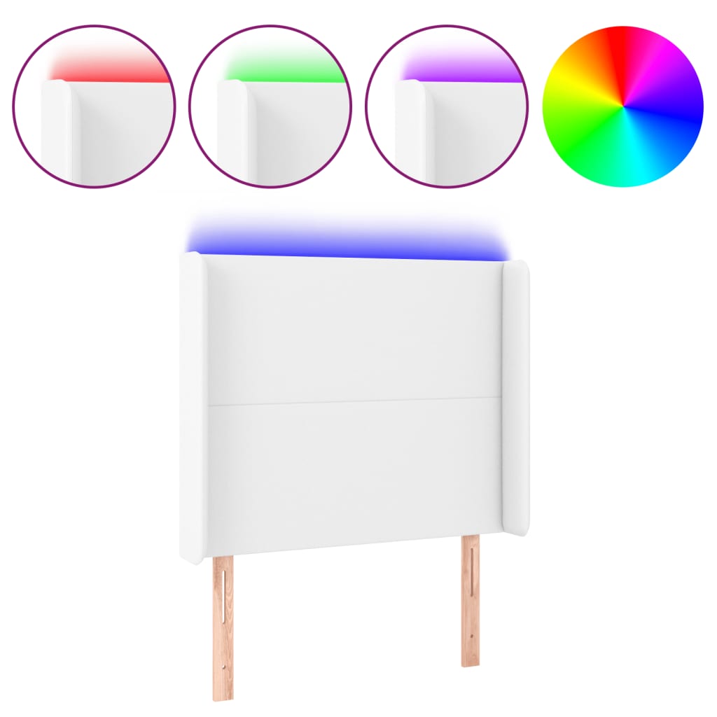 sengegavl med LED-lys 83x16x118/128 cm kunstlæder hvid