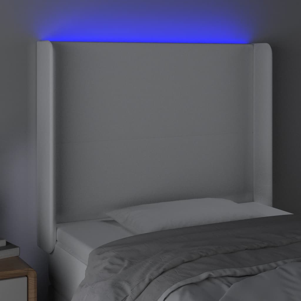sengegavl med LED-lys 83x16x118/128 cm kunstlæder hvid
