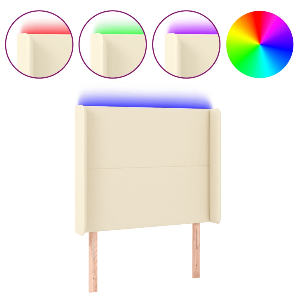 sengegavl med LED-lys 83x16x118/128 cm kunstlæder cremefarvet