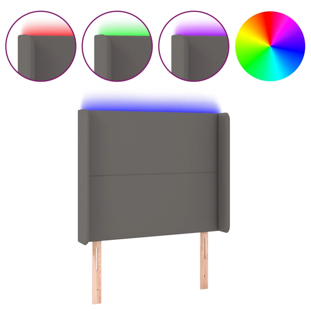 sengegavl med LED-lys 83x16x118/128 cm kunstlæder grå