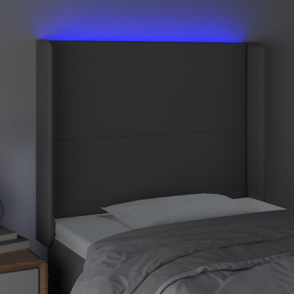 sengegavl med LED-lys 83x16x118/128 cm kunstlæder grå