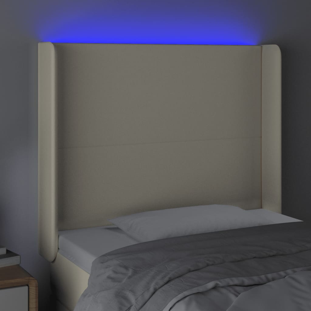 sengegavl med LED-lys 93x16x118/128 cm kunstlæder cremefarvet