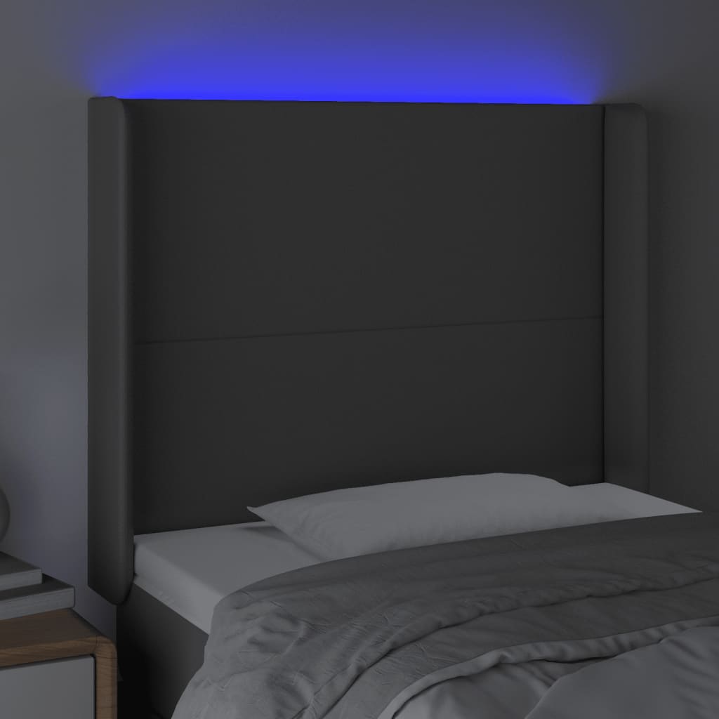 sengegavl med LED-lys 93x16x118/128 cm kunstlæder grå
