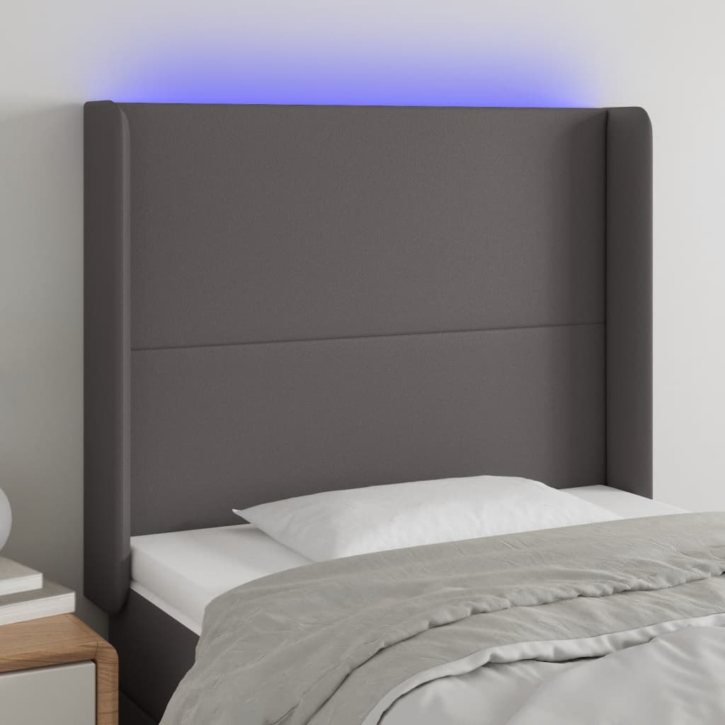 sengegavl med LED-lys 93x16x118/128 cm kunstlæder grå