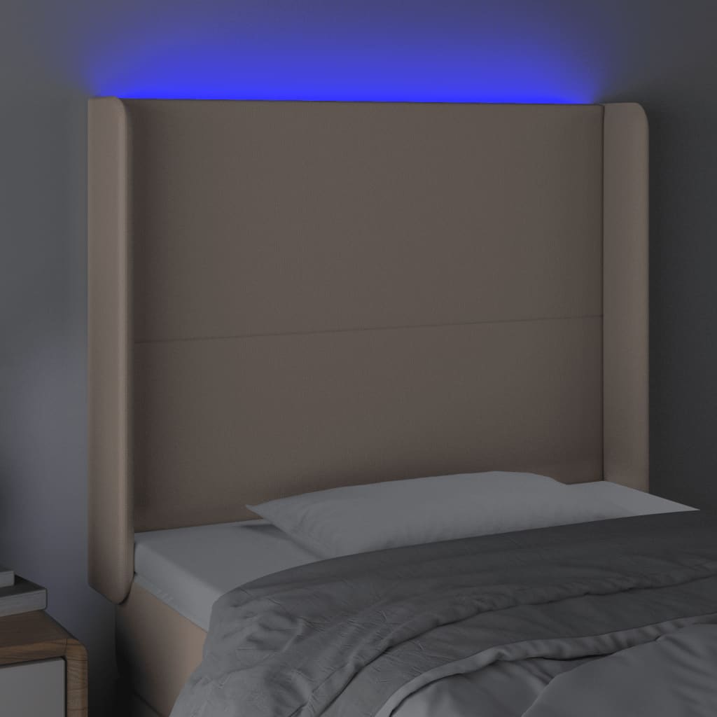 sengegavl med LED-lys 93x16x118/128 cm kunstlæder cappuccino