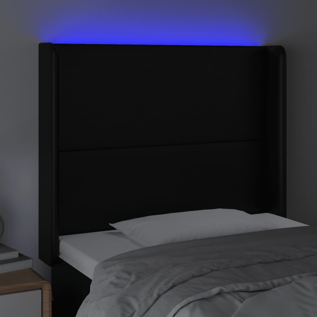 sengegavl med LED-lys 103x16x118/128 cm kunstlæder sort