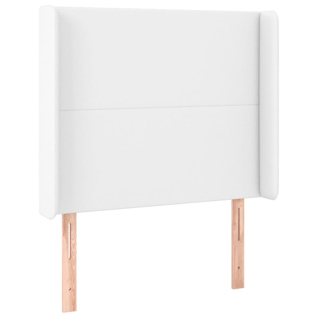 sengegavl med LED-lys 103x16x118/128 cm kunstlæder hvid