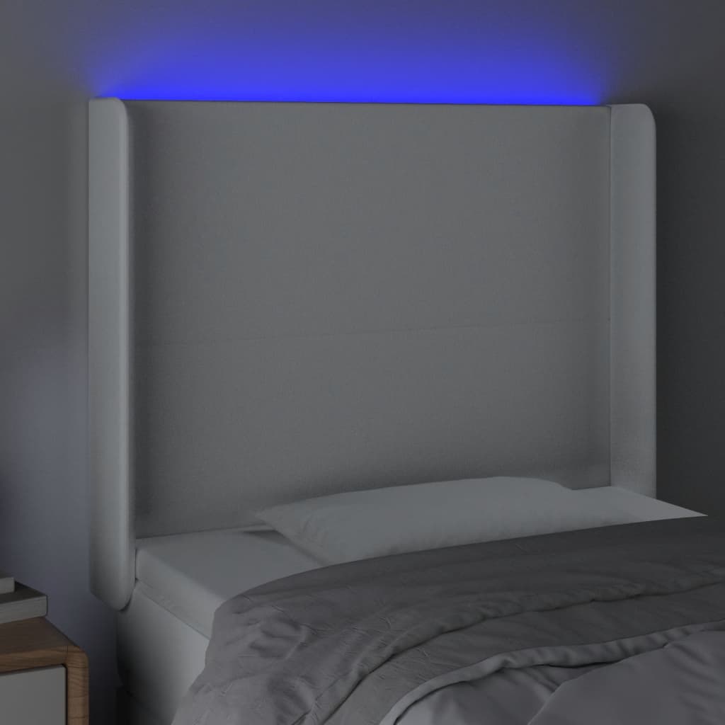 sengegavl med LED-lys 103x16x118/128 cm kunstlæder hvid