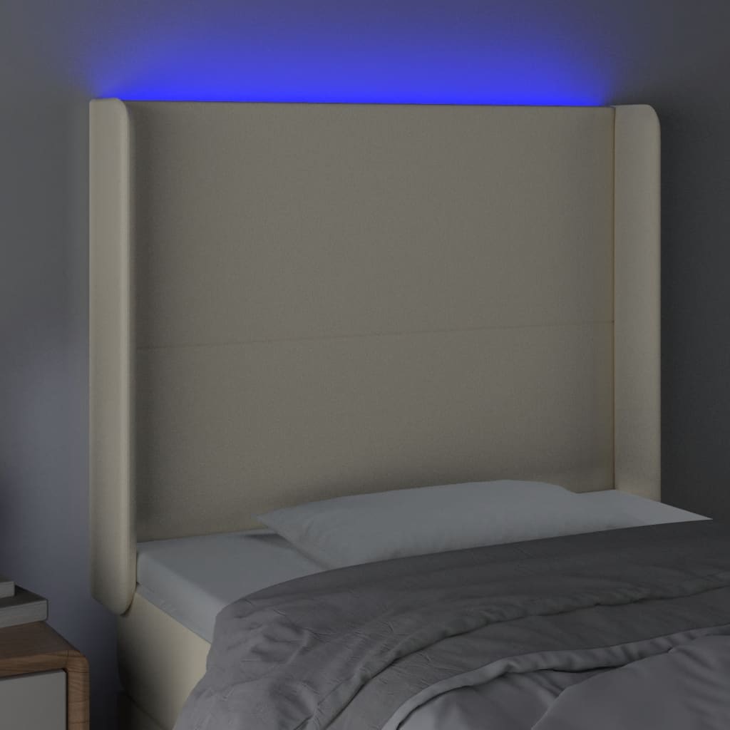 sengegavl med LED-lys 103x16x118/128 cm kunstlæder cremefarvet