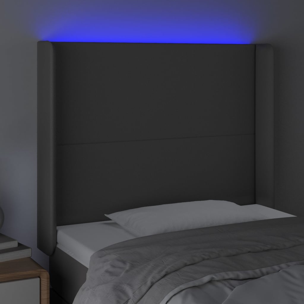 sengegavl med LED-lys 103x16x118/128 cm kunstlæder grå
