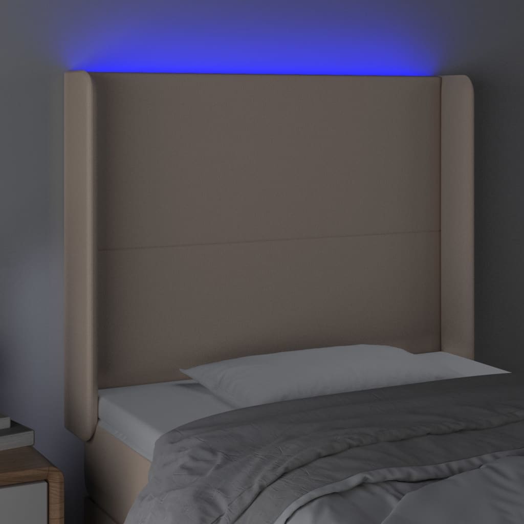 sengegavl med LED-lys 103x16x118/128 cm kunstlæder cappuccino