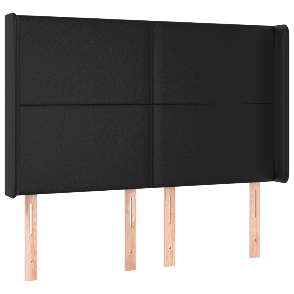 sengegavl med LED-lys 147x16x118/128 cm kunstlæder sort