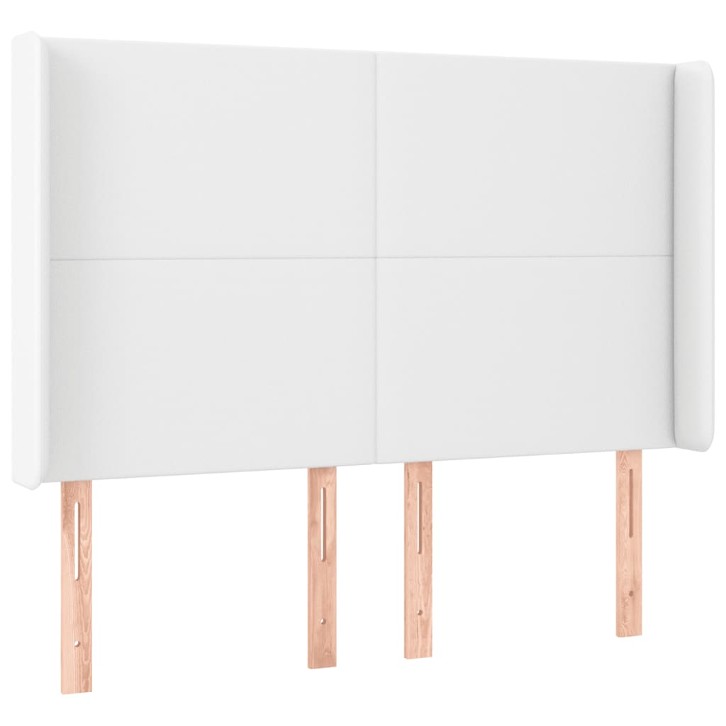 sengegavl med LED-lys 147x16x118/128 cm kunstlæder hvid