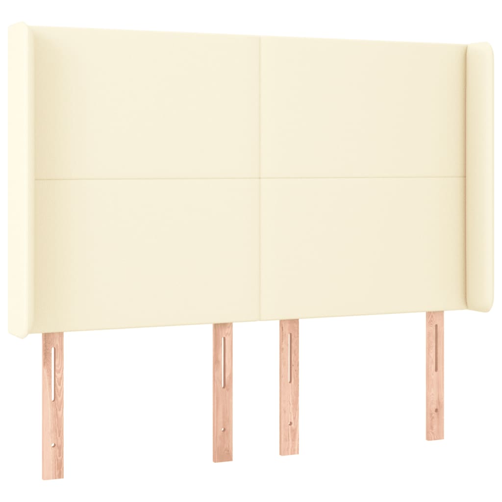 sengegavl med LED-lys 147x16x118/128 cm kunstlæder cremefarvet