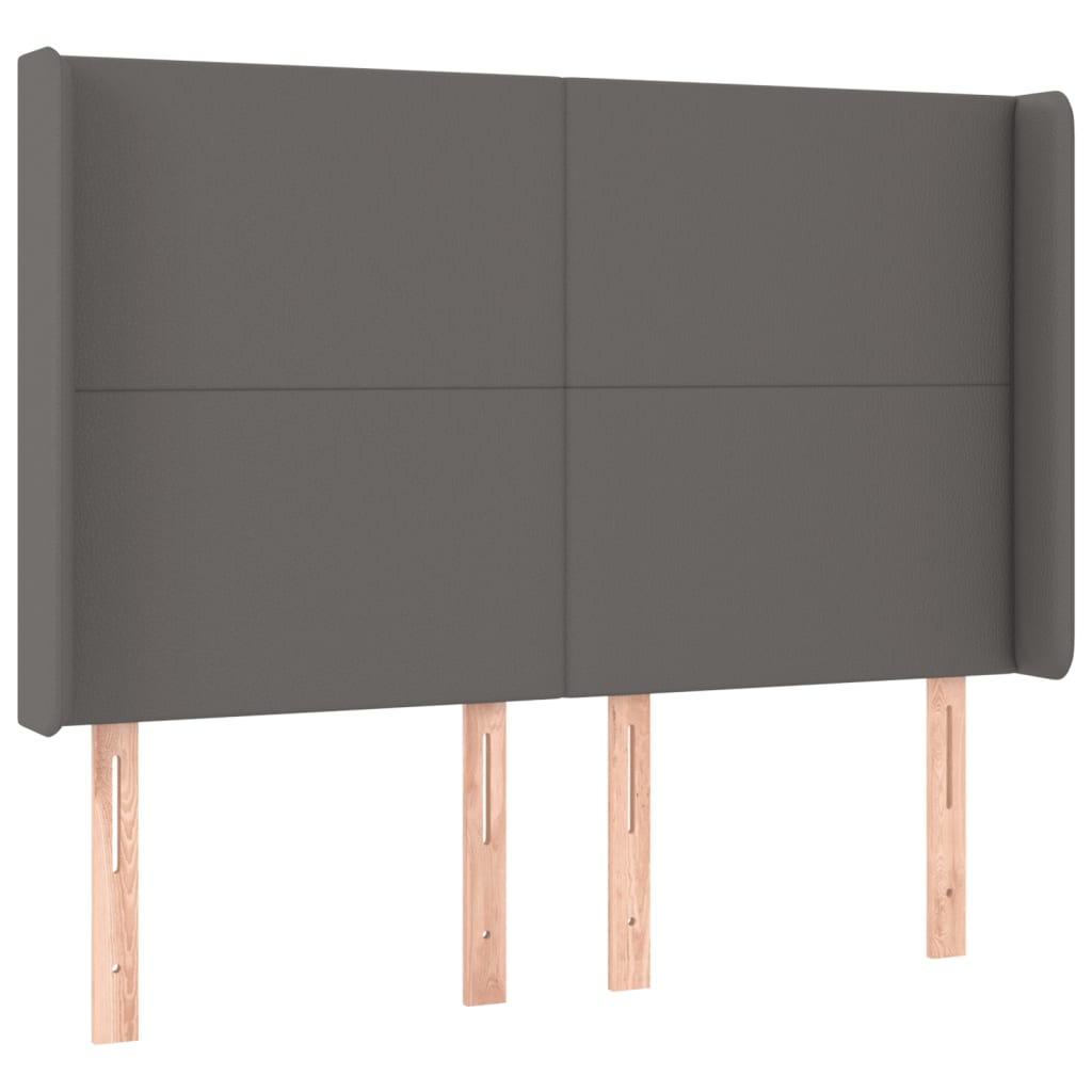 sengegavl med LED-lys 147x16x118/128 cm kunstlæder grå