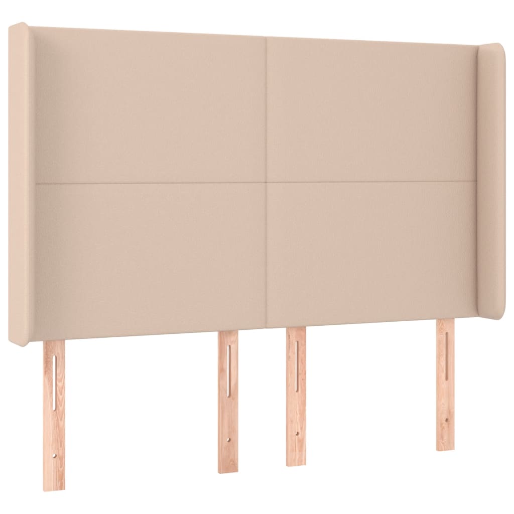 sengegavl med LED-lys 147x16x118/128 cm kunstlæder cappuccino