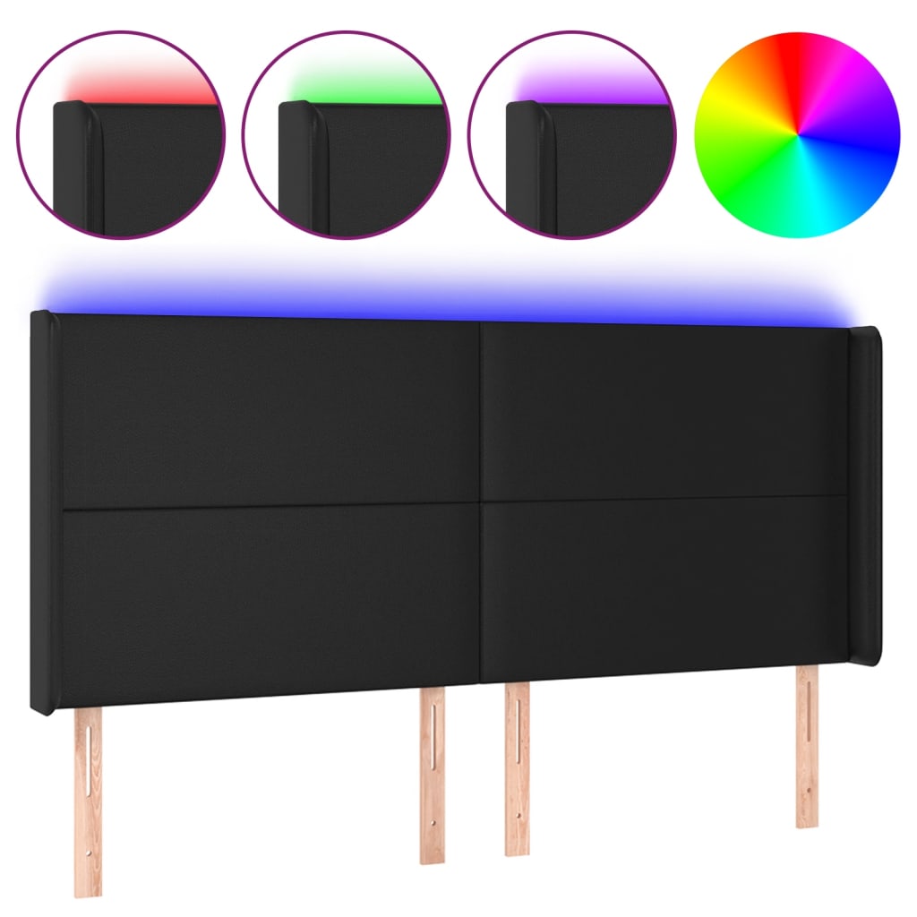 sengegavl med LED-lys 163x16x118/128 cm kunstlæder sort