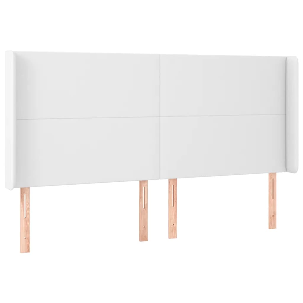 sengegavl med LED-lys 163x16x118/128 cm kunstlæder hvid