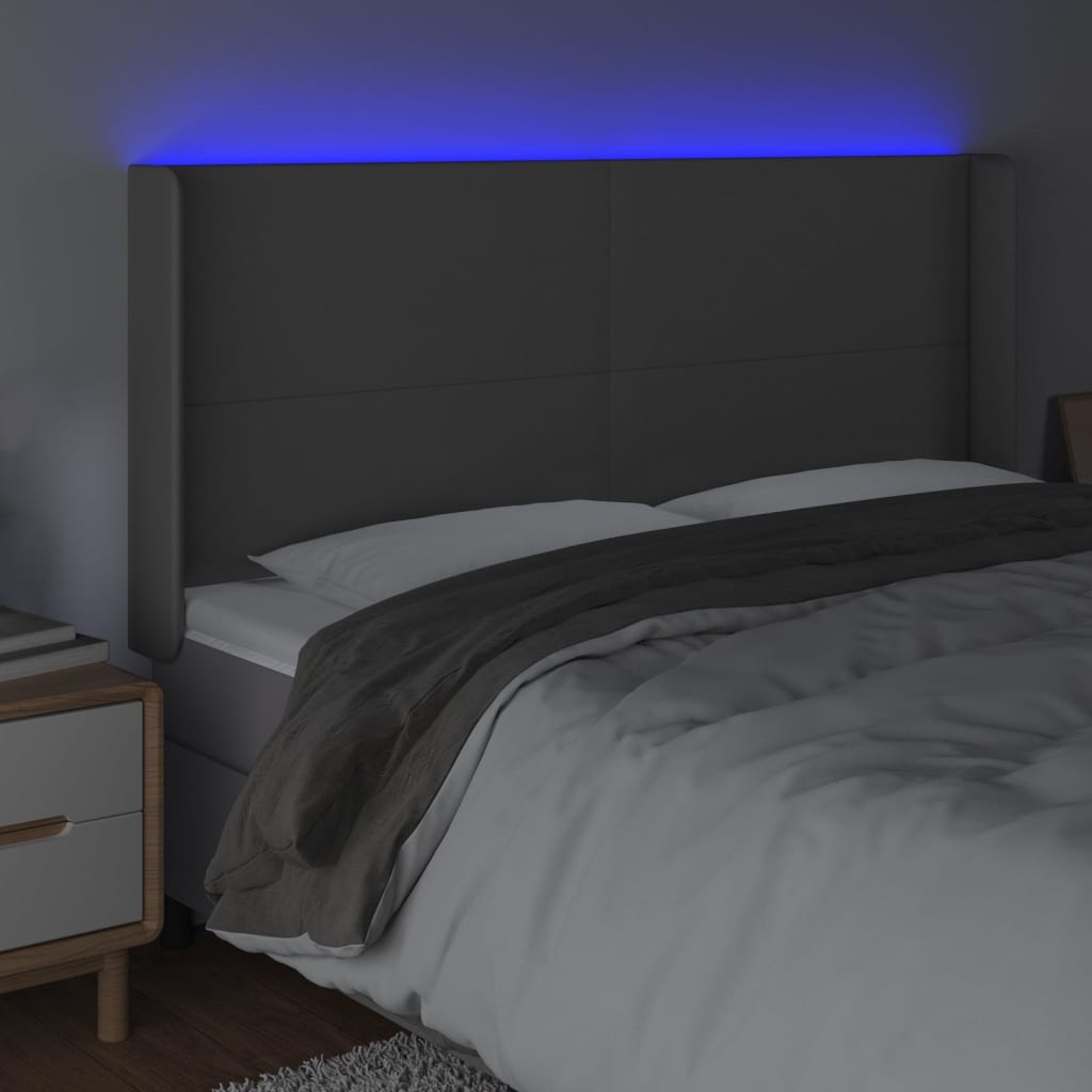 sengegavl med LED-lys 163x16x118/128 cm kunstlæder grå