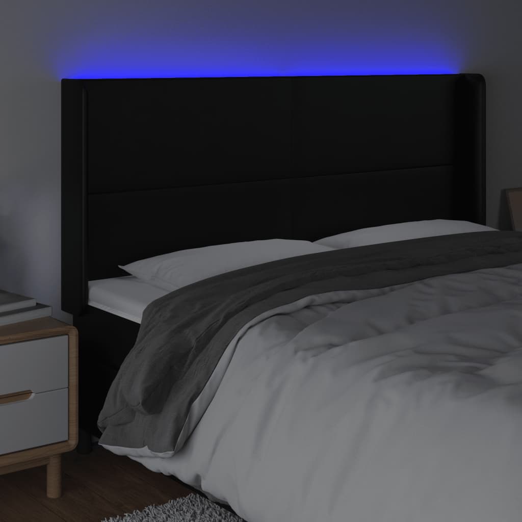 sengegavl med LED-lys 183x16x118/128 cm kunstlæder sort