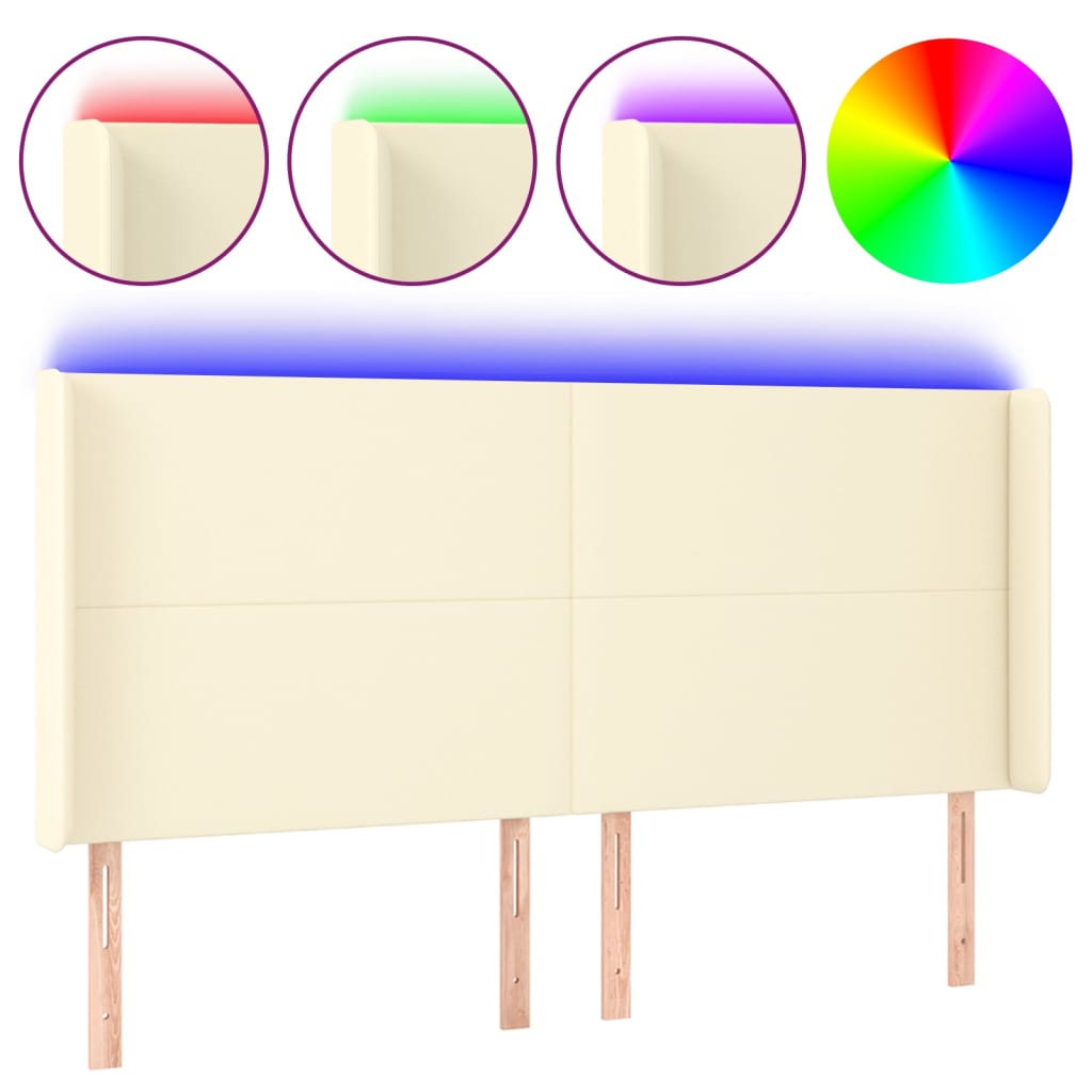 sengegavl med LED-lys 183x16x118/128 cm kunstlæder cremefarvet