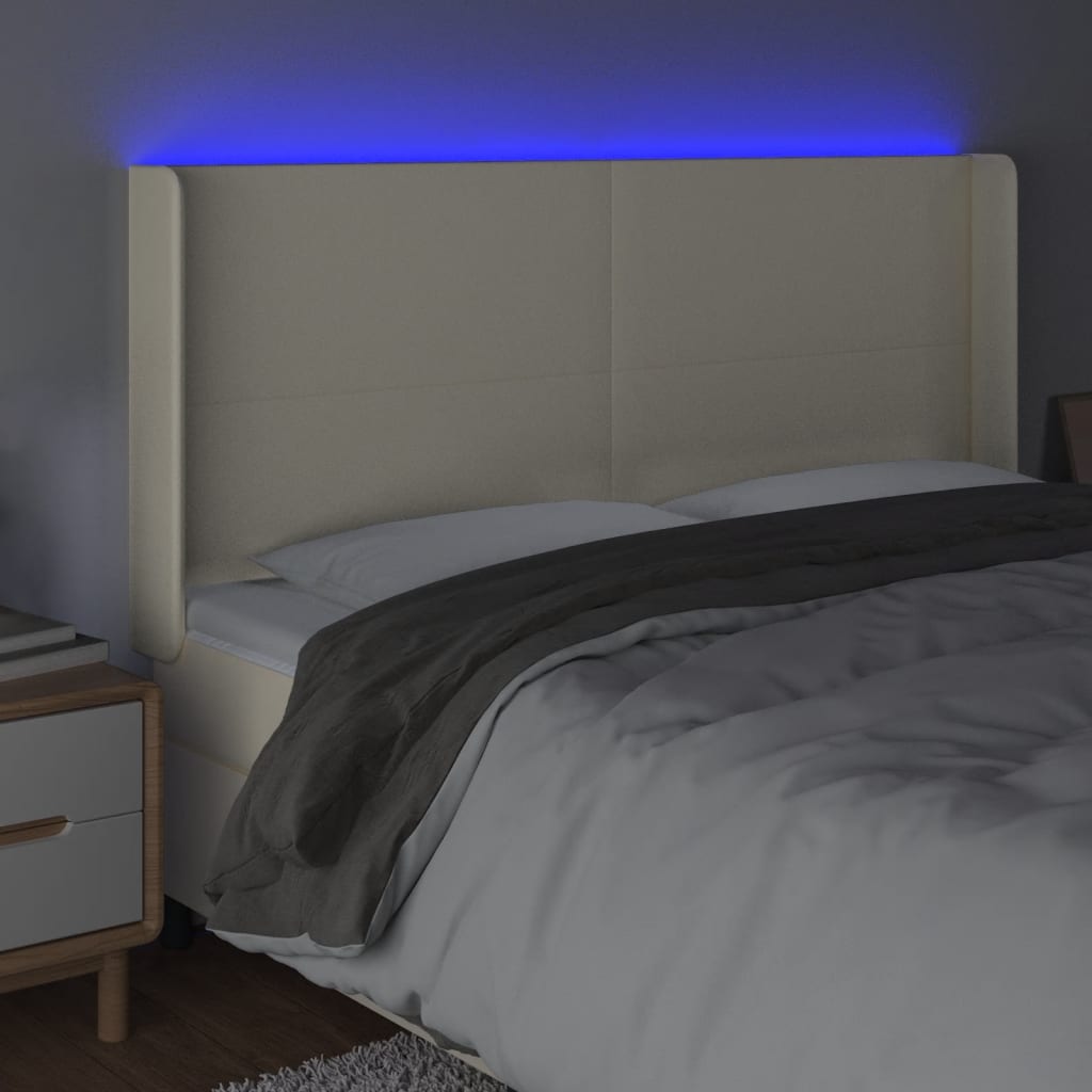 sengegavl med LED-lys 183x16x118/128 cm kunstlæder cremefarvet