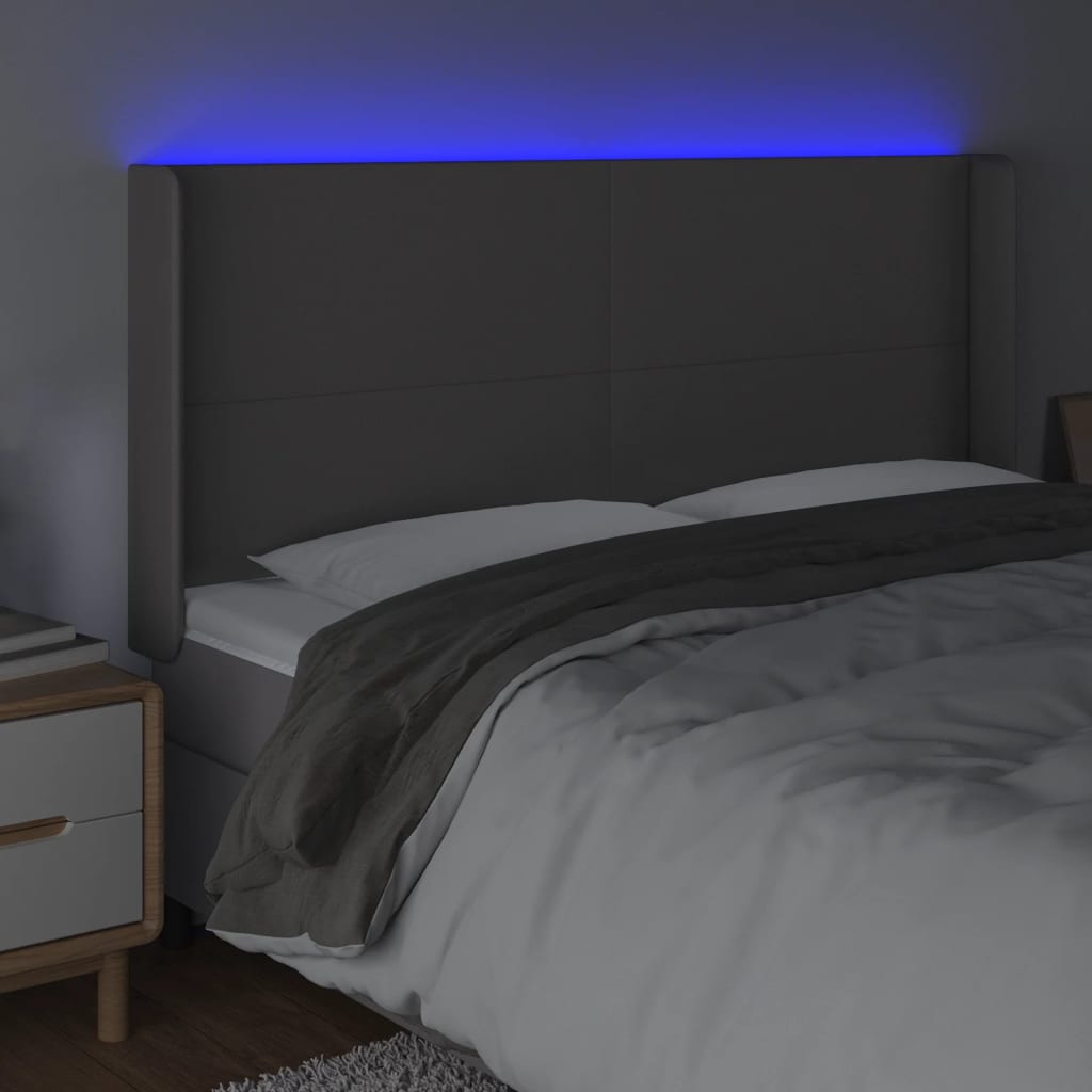 sengegavl med LED-lys 183x16x118/128 cm kunstlæder grå