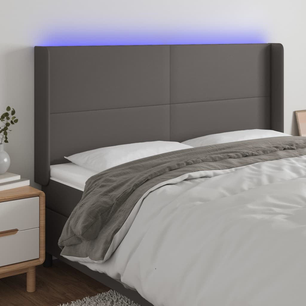 sengegavl med LED-lys 183x16x118/128 cm kunstlæder grå