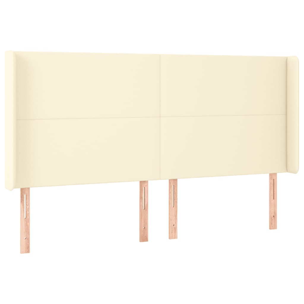 sengegavl med LED-lys 203x16x118/128 cm kunstlæder cremefarvet
