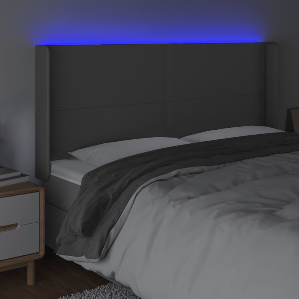 sengegavl med LED-lys 203x16x118/128 cm kunstlæder grå