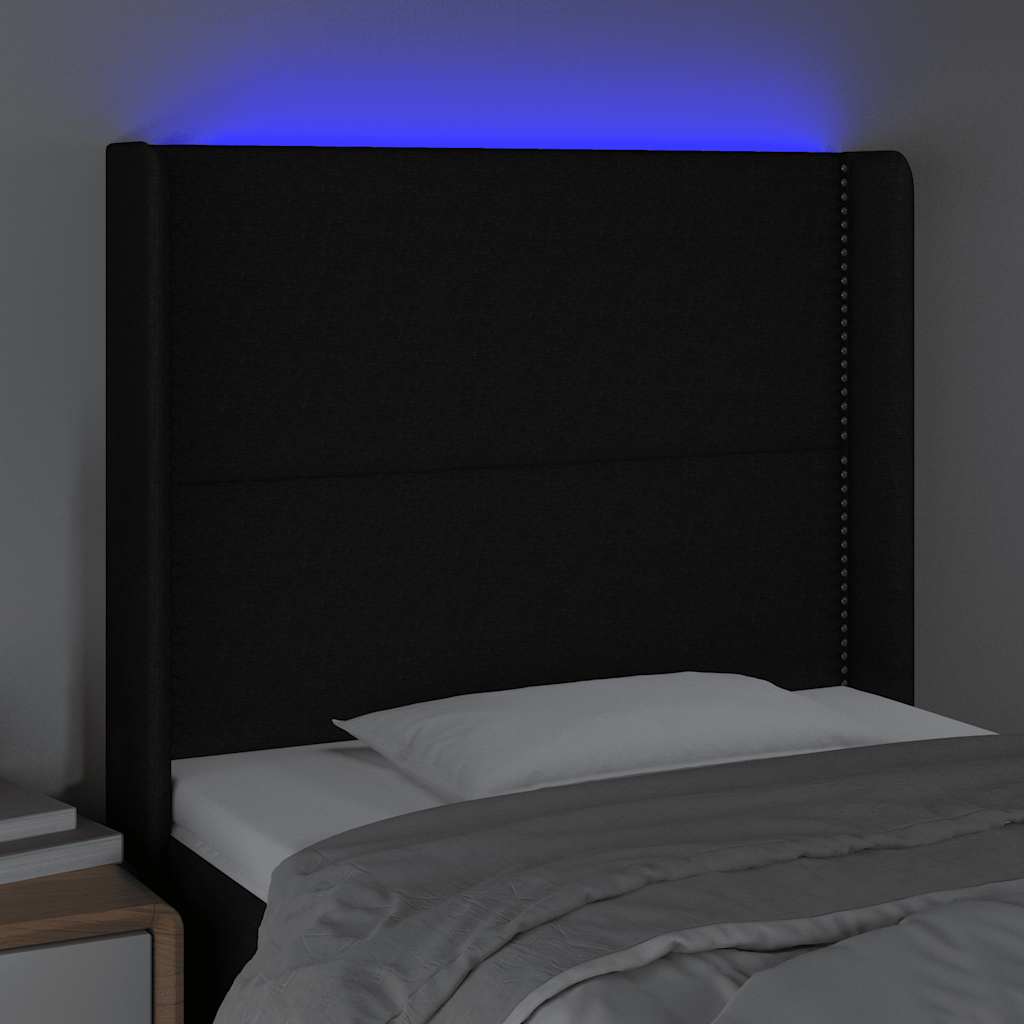 sengegavl med LED-lys 83x16x118/128 cm stof sort