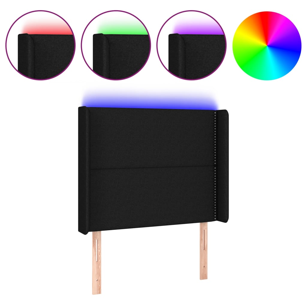 sengegavl med LED-lys 93x16x118/128 cm stof sort