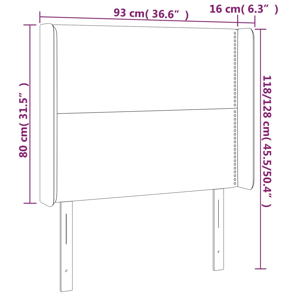 sengegavl med LED-lys 93x16x118/128 cm stof sort