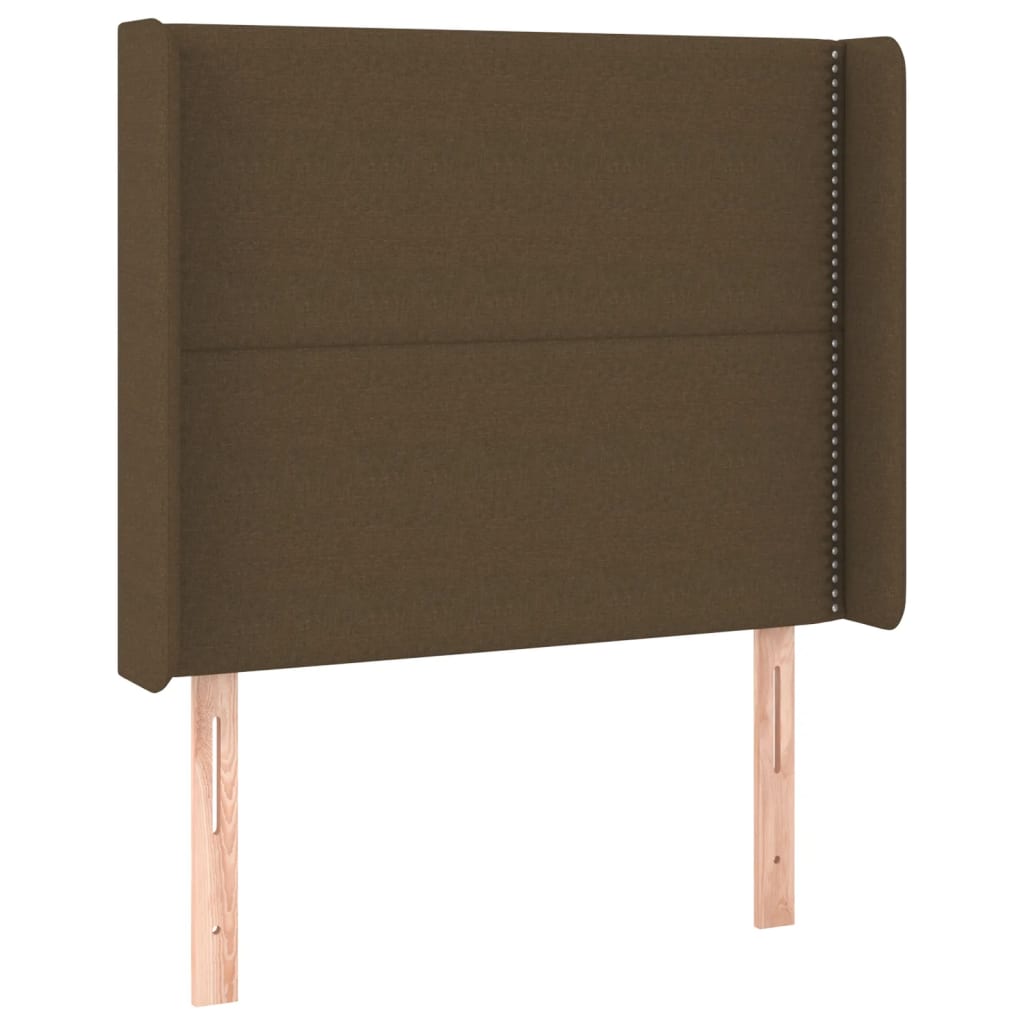 sengegavl med LED-lys 93x16x118/128 cm stof mørkebrun