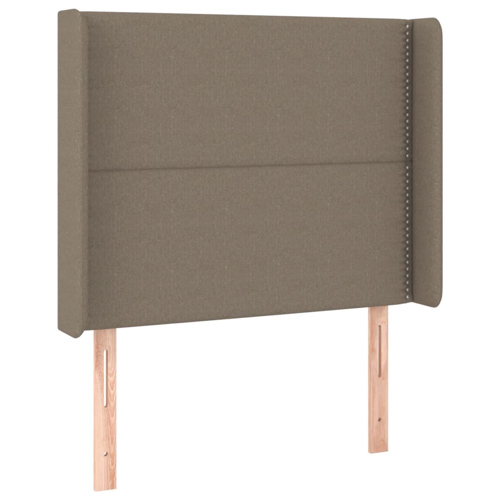 sengegavl med LED-lys 93x16x118/128 cm stof gråbrun