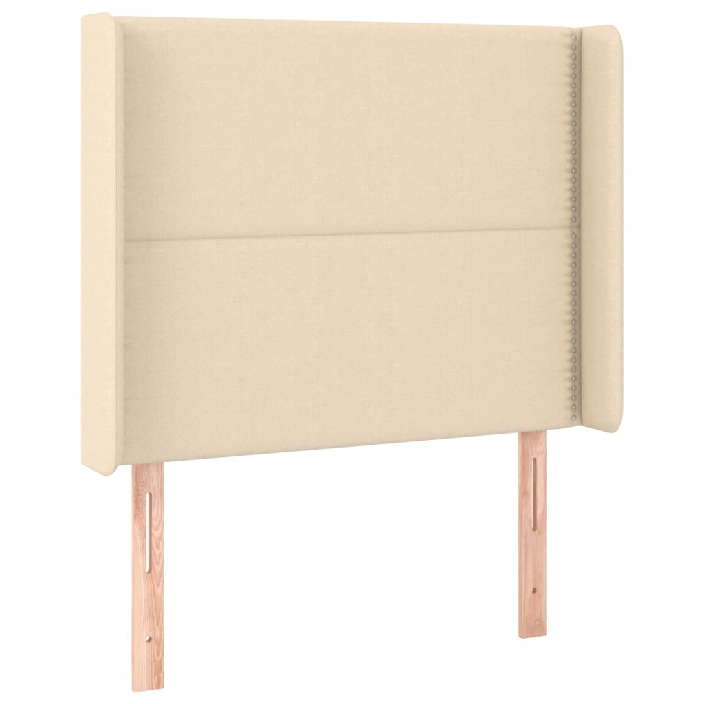 sengegavl med LED-lys 93x16x118/128 cm stof cremefarvet