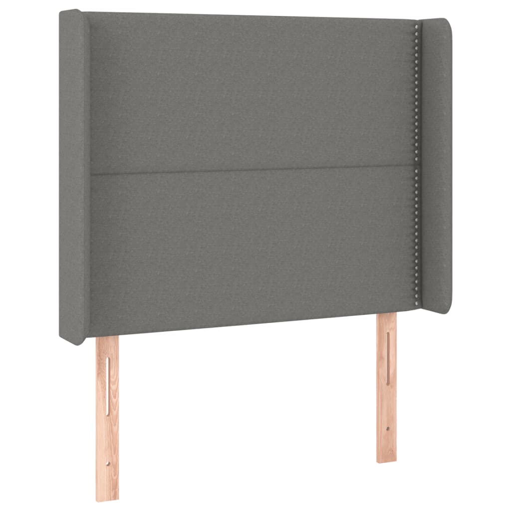 sengegavl med LED-lys 103x16x118/128 cm stof mørkegrå