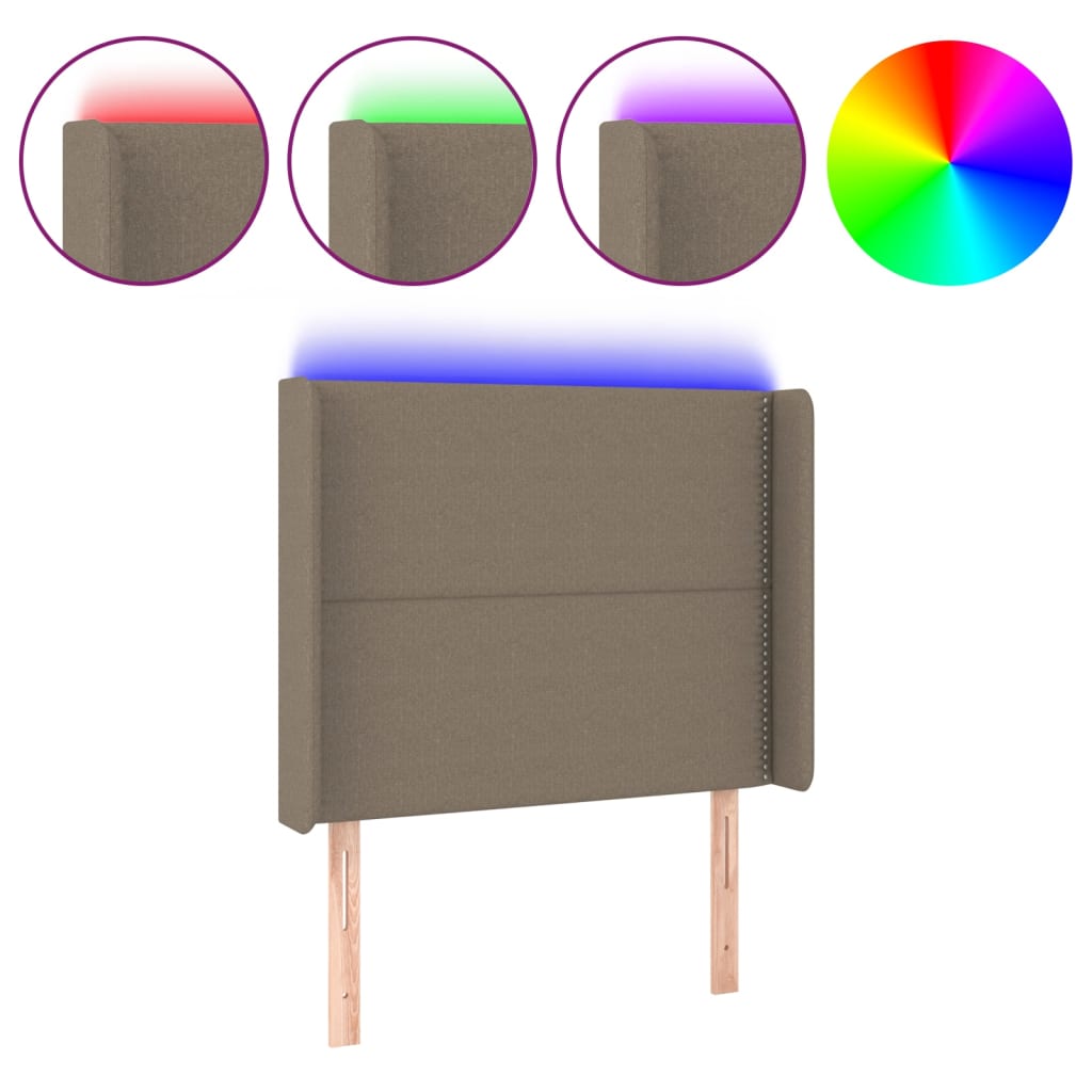 sengegavl med LED-lys 103x16x118/128 cm stof gråbrun