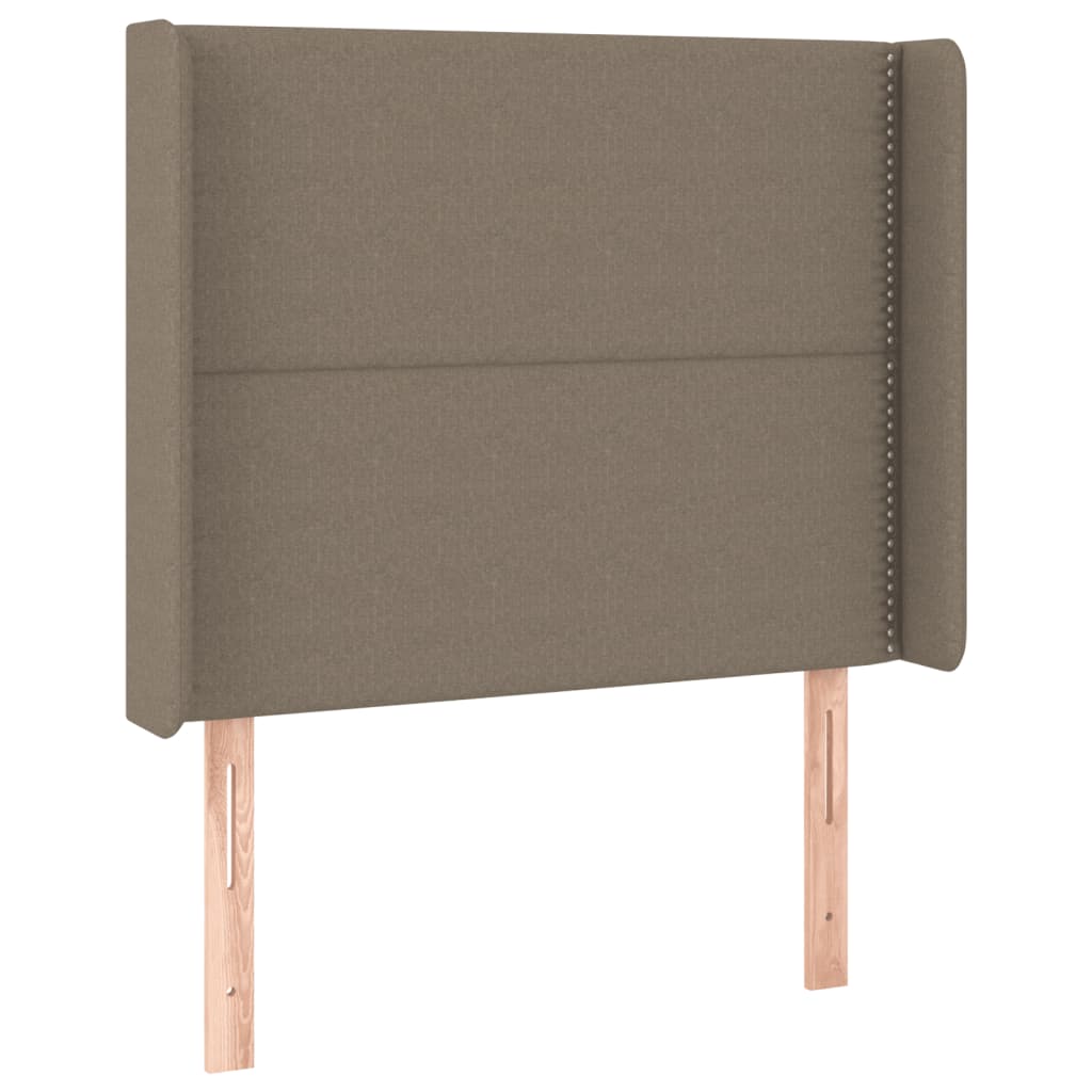 sengegavl med LED-lys 103x16x118/128 cm stof gråbrun